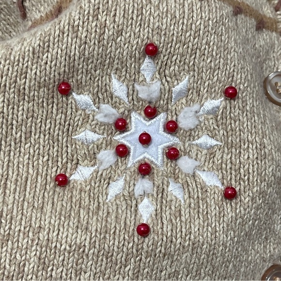 Crystal-Kobe Christmas Button Front Cardigan Sweater Reindeer Sequins Holiday XL - Picture 12 of 14